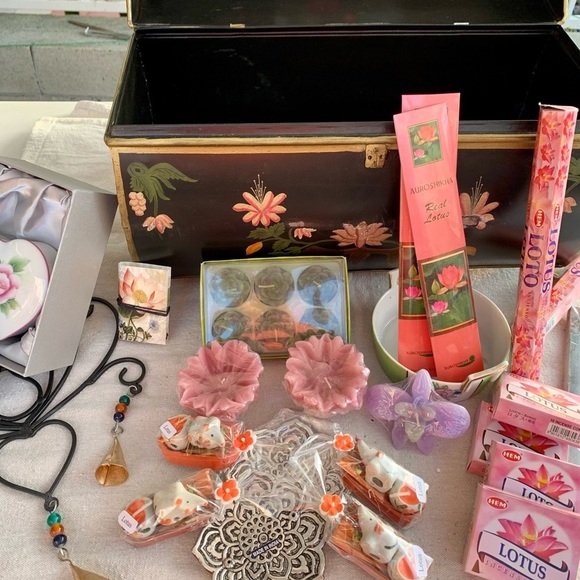 Vintage Lotus Gift Chest w/ Chimes Incense Candles Heart Porcelain Box & More 🌸 - Picture 1 of 10